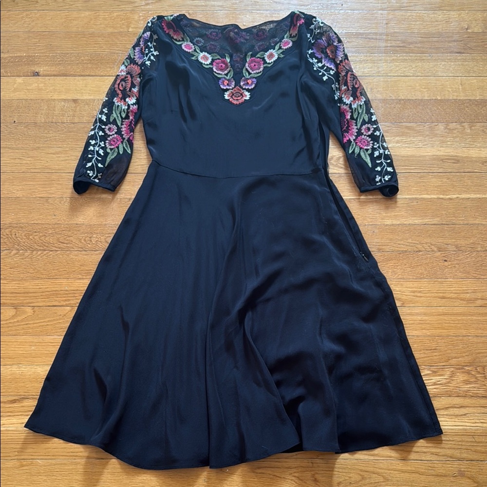 Elegant Black Floral Embroidered Dress